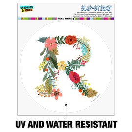 Letter R Floral Monogram Initial Automotive Car Window Locker Circle Bumper Sticker