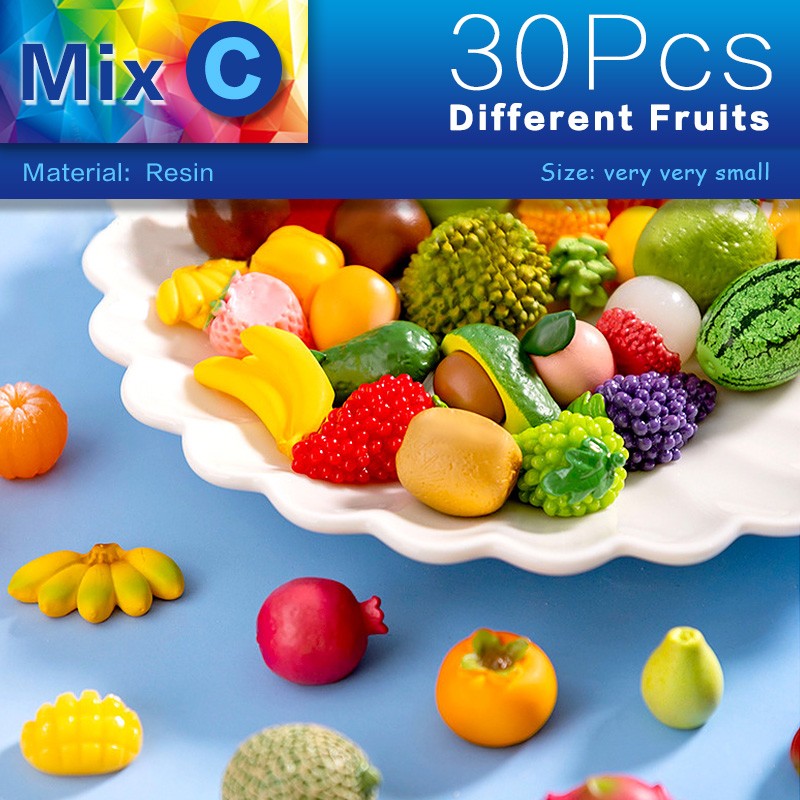Mini Fruit Figurines for DIY Decoration – 30-Piece Resin Miniature
