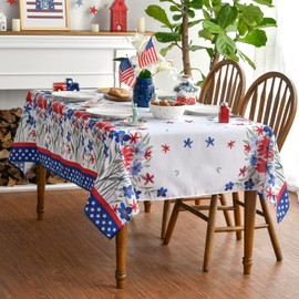 Horaldaily 4th of July Tablecloth 52x72 Inch, Patriotic Watercolor Poppy Flowers Independence Day Memorial Day Table Cover for Party Picnic Dinner Decor