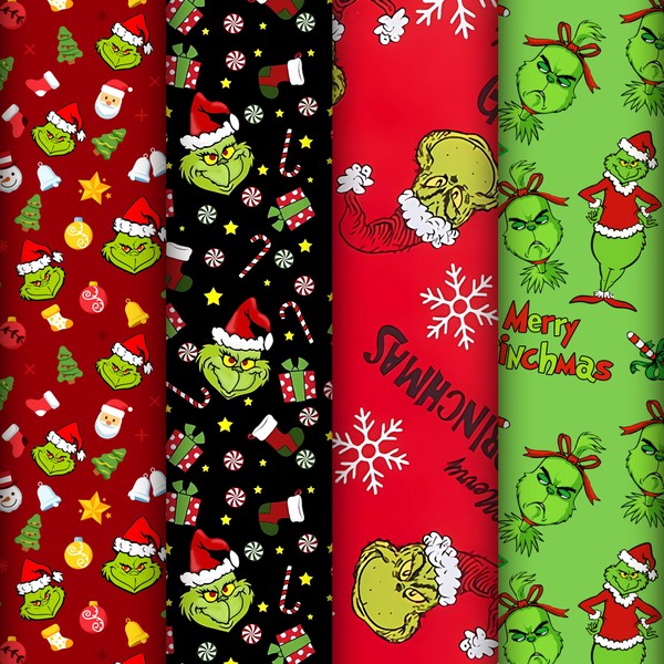 QANPE 12 Sheets Folded Christmas Wrapping Paper Funny Cartoon Red