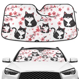 Cat Cherry Blossom Windshield Sunshade Car Sun Shade Blocks UV Rays Visor Protector Accordion Folding Sun Reflector Auto Sunshade for Truck SUV