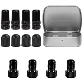 12pcs Bike Presta Valve Adapter Sets, Aluminum Alloy and Plastic Bicycle Adaptors and Valve Caps with Storing Box Bike Tire Air Pump Adapters for Basketballs Volleyballs Footballs Balloons (Black)
