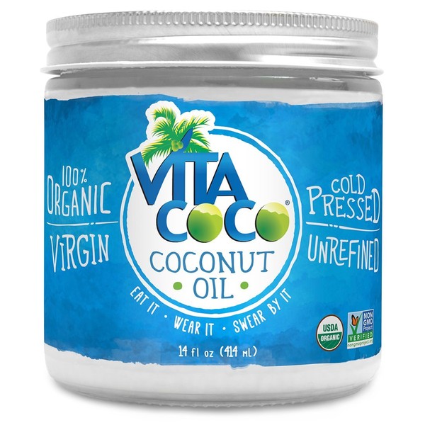 Vita Coco Organic Virgin Coconut Oil - Non GMO Cold Pressed Gluten Free Unrefined Oil - Used For Cooking Oil - Great for Skin Moisturizer or Hair Shampoo - 14 Oz Glass Jar