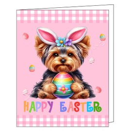 Yorkshire Terrier Dog Easter Dog Greeting Cards - Adorable Pets Invitation Cards with Envelopes - Pet Artwork Festival Greeting Cards (1 Greeting Card)