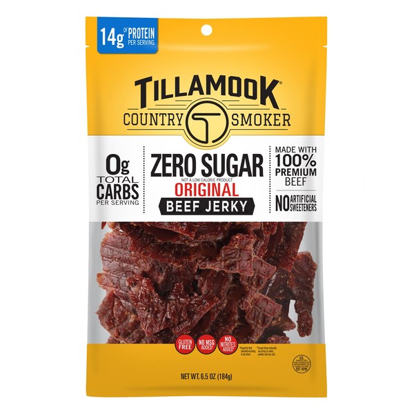 Tillamook Carne Seca Country Smoker Keto Friendly Zero Sugar Beef Jerky, original, 6.5 oz