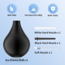 Enema Bulb Kit Superior Hygiene with Our Douche Enema Bulb Kit- 3 Nozzles, 224ML Capacity (Black), Designed for Women & Men(224ML)