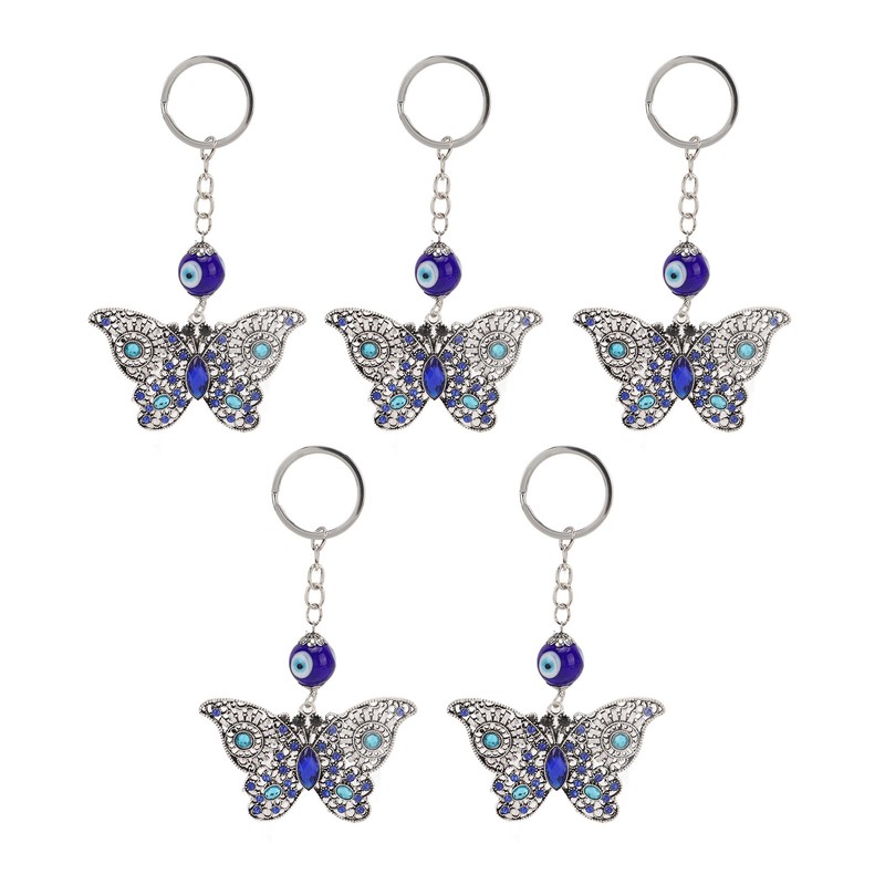 5Pcs Rhinestone Keychain Handcrafted Exquisite Beautiful Shiny Butterfly Shape Evil