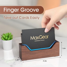 MaxGear Walnut Wood Business Card Holder for Desk, Elegant Wooden Display Stand, Rectangle Office Card Organizer, Professional Desktop Stand for Business Cards