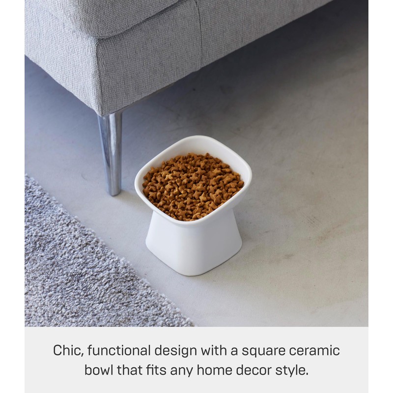 Yamazaki Home Tower Elevated Ceramic Pet Food Bowl - Angled,