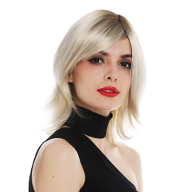 WIG ME UP - FIONA-MT-CHAMPR Women's Wig Part Monofilament Parting Shoulder Length Straight Layered Wavy Lace Ombre Brown Light Blonde