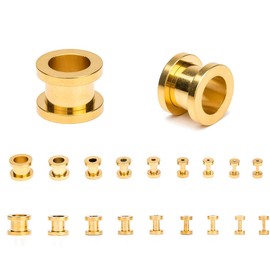 CABBE KALLO 18PCS Ear Gauging Kit Stainless Steel Screw Fit 14G-00G Rainbow Plugs Set Double Flared Tunnels Gauges Expander - Ideal Gage Starter Kit with Goldtone, Silvertone & More Stretching Gauges for Ears & Expansores de Oreja para Hombre (Goldtone)