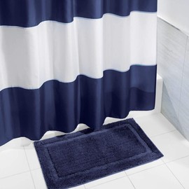 mDesign Shower Curtain with Striped Pattern - Bathroom Accessories with Perfect Dimensions: 183 cm x 183 cm - Durable Shower Curtain - Colour: Navy Blue/White