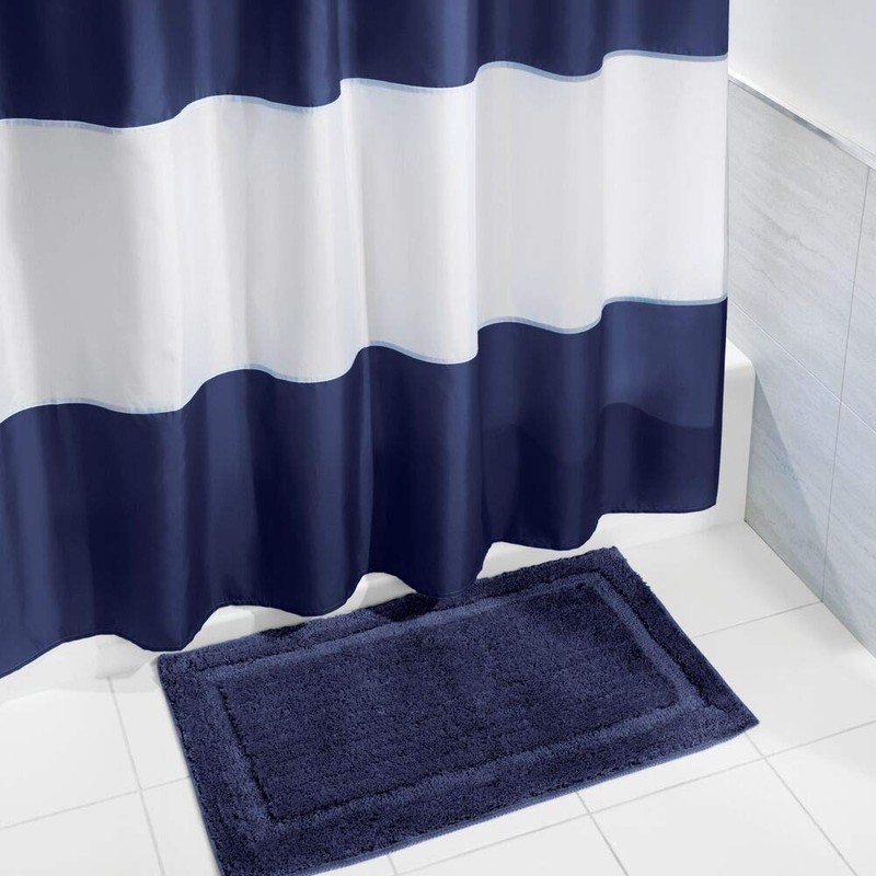 mDesign Shower Curtain with Striped Pattern - Bathroom Accessories with