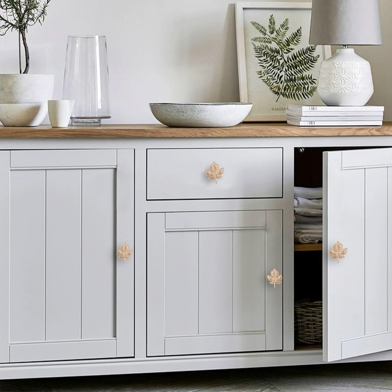 MOROBOR 6Pcs Maple Leaf Gold Knobs Gold Leaf Drawer Knob