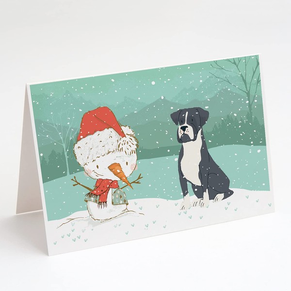 Caroline's Treasures CK2035GCA7P Black Boxer and Snowman Christmas Greeting Cards