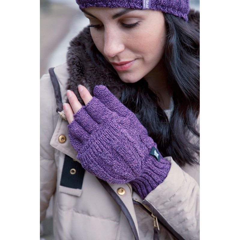 HEAT HOLDERS - Womens Thermal Converter Fingerless Cable Knit 2.3