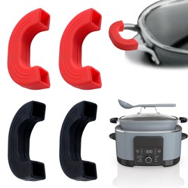 MOROBOR 2 Pairs of Silicone Pot Handle Cover, Black&Red Non Slip Heat Resistant Handle Covers Compatible with Ninja Slow Cooker Reusable Silicone Handle Cover