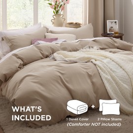Bedsure Bedsure Deep Beige California King Duvet Cover - Prewashed Cotton-Like Extra Soft Bedding Set, Includes 1 Cal King Duvet Cover 104x98 Inches with Zipper Closure & 2 Pillow Shams, No Comforter
