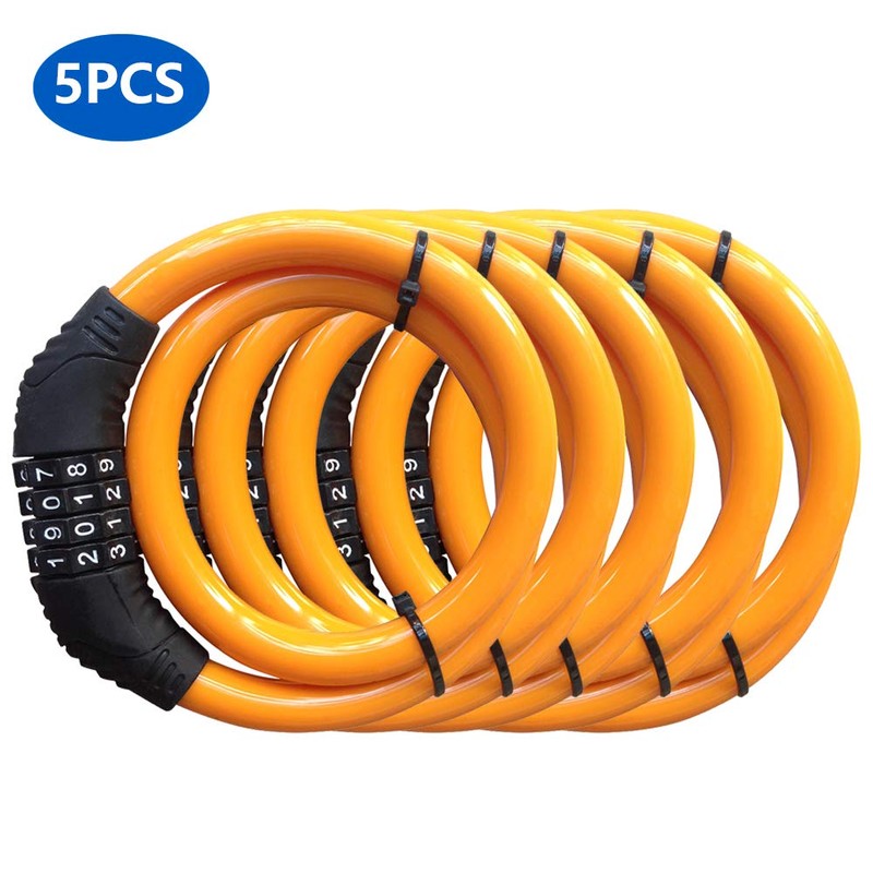 5Pcs Bike Cable Lock, 4 Digit Security Resettable Combination Coiling