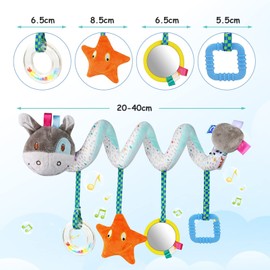 Vicloon Pram Toys, Spiral Pram Toy, Spiral Activity Hanging Toys Car Seat Toys Baby Spiral Toy, Baby Stroller Toys Pushchair Pram Toy Travel Toy for Boys & Girls (Donkey