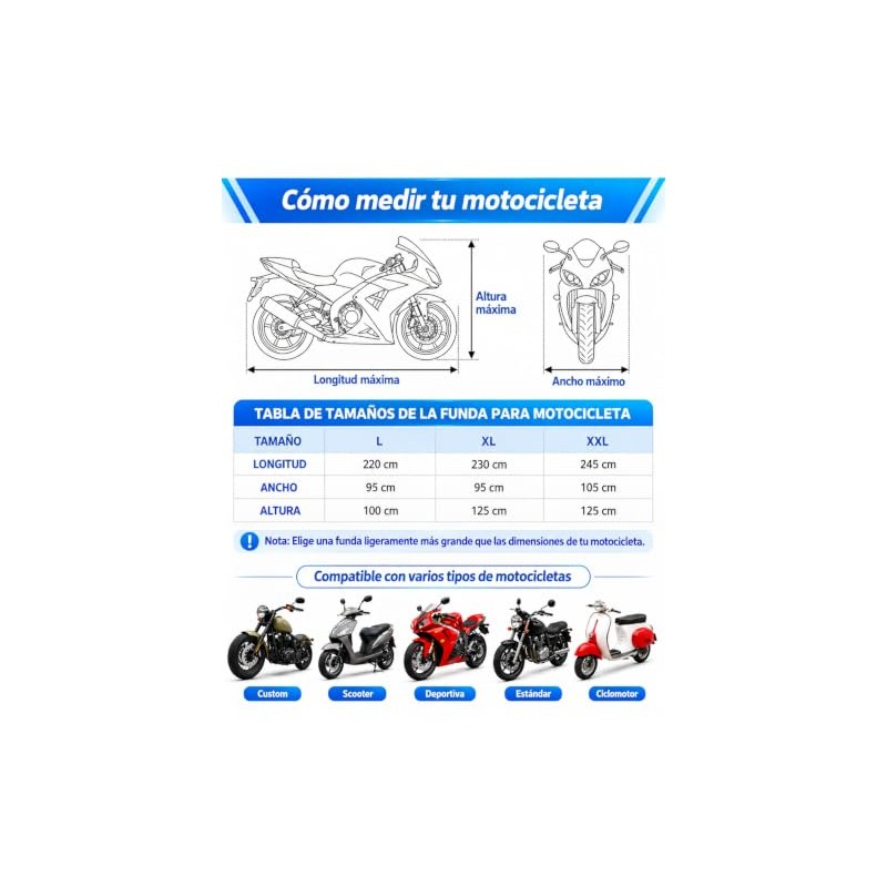 EASYTAO Funda para Moto, Cubre impermeable Tamaño Grande 245cm-105cm-125cm