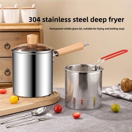 Refein Deep Fryer Pot with Strainer Basket & Lid, 3L Japanese Tempura Frying Pot, Stainless Steel Small Deep Frying Pan Heat Resistant Chip Pan Fryer Mini Frying Oil Container for Fries Fish Shrimp