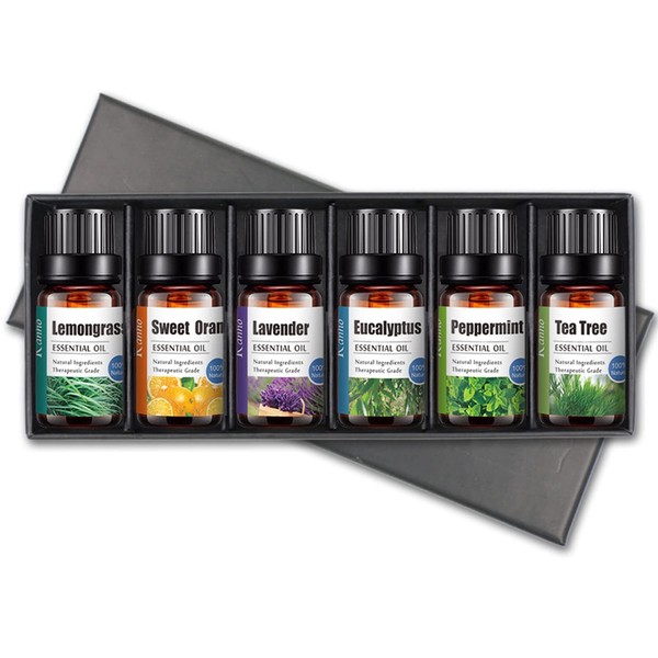 Organic Essential Oils Set of 6 - Variety and Relaxation | Lavender, Peppermint, Tea Tree, Sweet Orange, Eucalyptus, Lemongrass | 100% Natural | Aromatherapy, Aroma Diffuser, Massage and Bath Additive