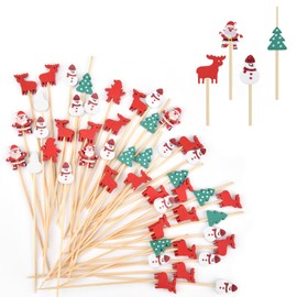 200PCS Cocktail Picks, Fancy Toothpicks for Appetizers, Decorative Skewers for Appetizers Drinks Party Fruit, 4.7 Inch Long Wooden Bamboo Gold Ball Food Sticks Charcuterie Boards Accessories-4Style