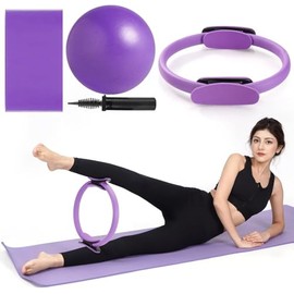 Ryfpdml Pilates Ring Circle, 5 Pcs Fitness Magic Pilates Ring Circle and Ball Set for Women 12 Inch Magic Resistance Bands Set 9 Inch Small Exercise Ball for Kids Adults (B)