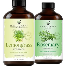 Handcraft Blends Handcraft Blends Rosemary Essential Oil and Lemongrass Essential Oil Set C Huge 4 Fl. Oz C 100% Pure and Natural Essential Oils C Premium Therapeutic Grade with Premium Glass Dropper
