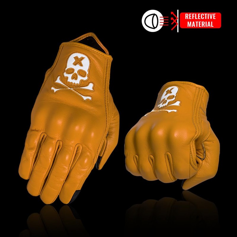 Keebik Goatskin Leather Motorcycle Motorbike Powersports Racing Gloves Reflective Skull