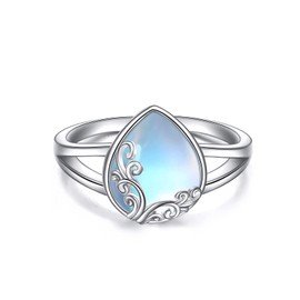POPLYKE Rainbow Moonstone Filigree Band Ring Sterling Silver Gemstone Ring Jewellery Gift for Fr