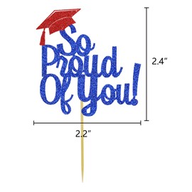 DOMOO OF DREAMS So Proud Of You Cupcake Toppers Graduation Decoration Food Picks Congrats Grad Party Supplies Blue Red