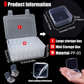 NIXRET Storage Box with Lid, Small, Mini Sorting Boxes, Plastic, Transparent, Really Useful, Plastic Box for Jewellery, Crafts and Accessories, Pack of 15