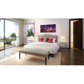 Cortesi Home Lena Upholstered Queen Headboard with Nailhead Trim, Grey, CH-HB105562