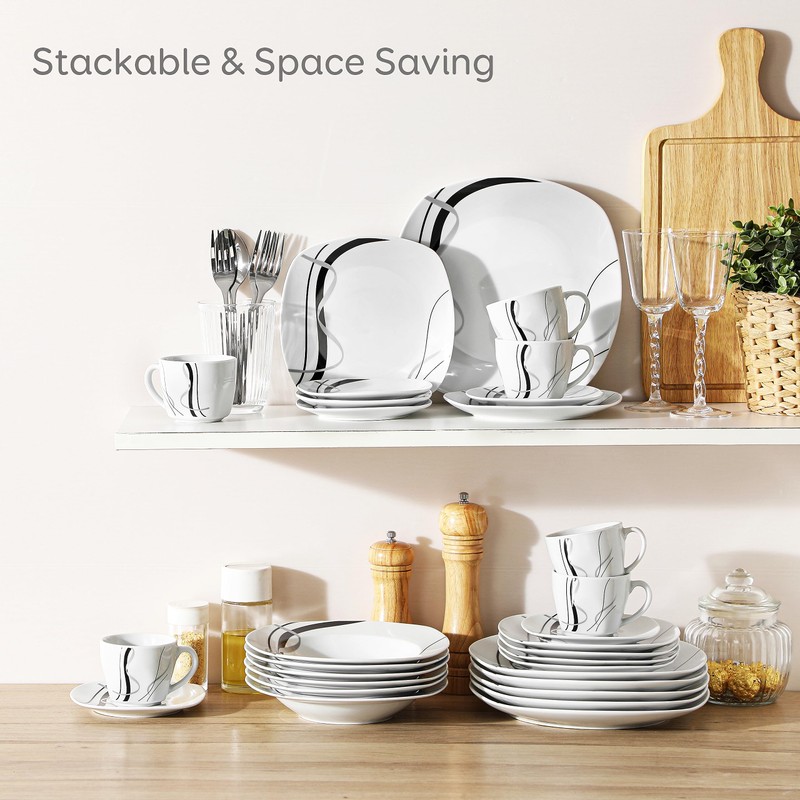 VEWEET, Series Fiona, 30-Piece Dinnerware Sets for 6, White Dishes