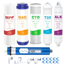 SimPure SP5-RO75 6-Stage Reverse Osmosis Replacement Filter Set with Alkaline Mineral Filter, Complete Set for 75 GPD Standard 6-Stage Reverse Osmosis RO Water Filtration Systems, 6 Pieces