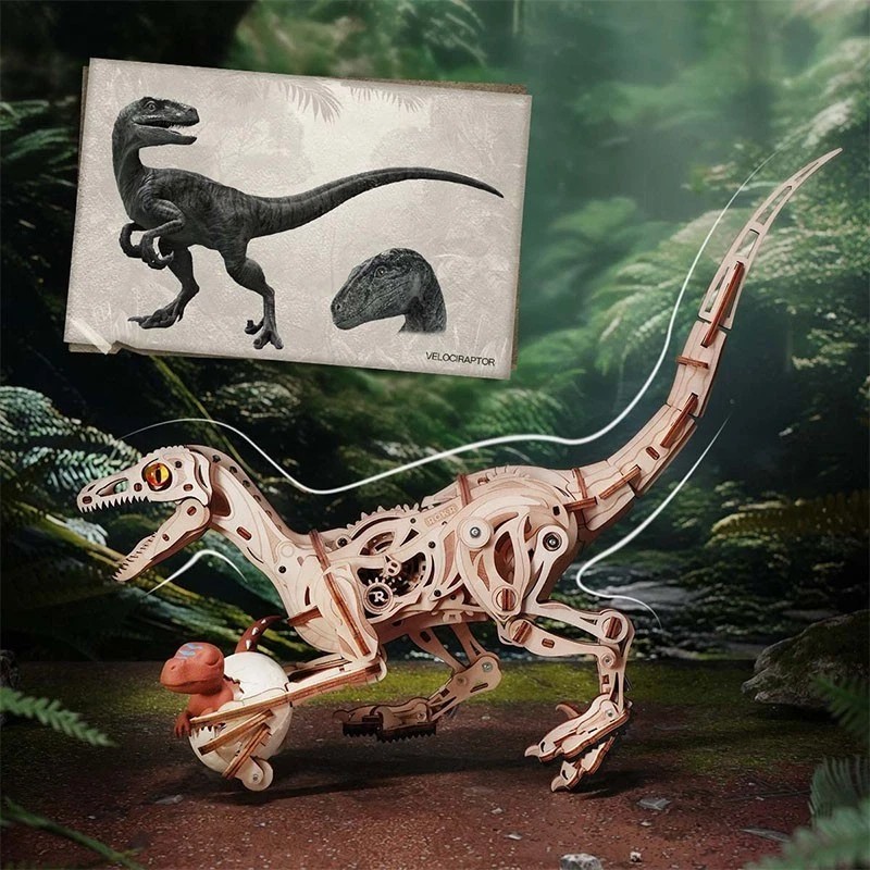 ROKR 3D Wooden Puzzle Velociraptor Dinosaur Toy DIY Mechanical Model