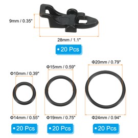 PATIKIL Fishing Hook Keeper, 20 Pack Plastic Fish Lure Bait Holder Accessories with 3 Size Rubber Rings for Fishing Rod Pole, Black