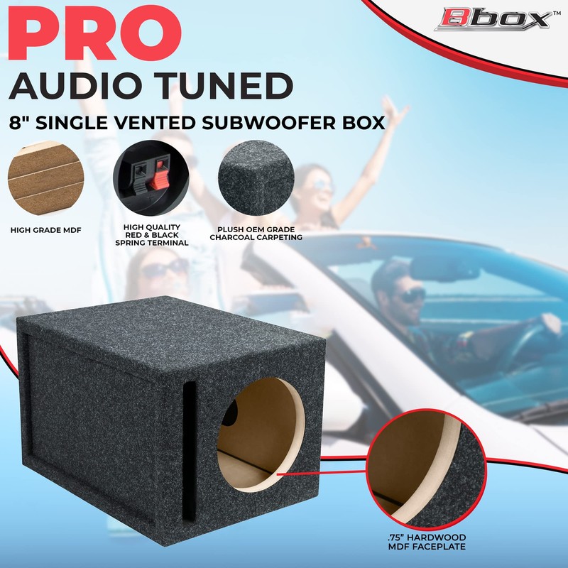 Atrend 8 inch Vented Enclosure Carpeted Car Subwoofer Speaker Box