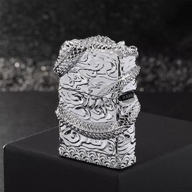 huaben Dragon Lighter Premium Kerosene Soft Flame Lighter with Adjustable Flame, Refillable, Windproof and Pocket Size for Outdoor Camping, Travel, and Household Use (Silver)