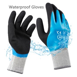 Double Layer Waterproof Gloves for Cold Work Freezer Nitrile Foaming Wear Resistant Durable Cashmere Super Grip Secure Fit (XLarge)