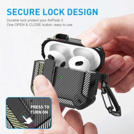 Maxjoy for AirPods 3rd Generation Case, AirPods 3 Case Cover with Lock AirPod3 Generation Protective Cases Gen 3 Shockproof Cover with Keychain Compatible with AirPod 3rd Generation, Carbon Fiber Gray