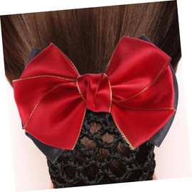Abaodam 6 Pcs Bun Hair Nets Red Mesh Ribbon Hair Bun Cover Hair Pin Hair Accessories Girl Hair Barrettes Bridal Headpieces for Wedding Bowknot Hair Net Hair Snood Office Purse Seine Large