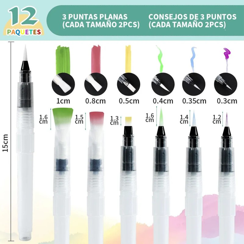 Juego De Pinceles De Acuarela Para Agua Profesional, 12 Pcs