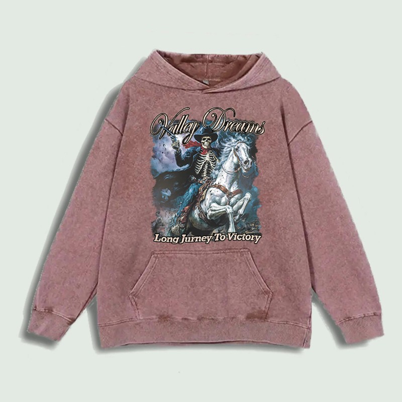 Valley Dreams Skeleton Rider Graphic Hoodie 100% Cotton US Warehouse