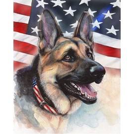 DEESAYG American Flag & Police Dog Diamond Art Kits for Adults - DIY 5D Embroidery Paintings - Home Wall Decor - 16x20 inch