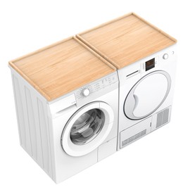 Laundry Countertop Solid Wood, 53.3" Lx 26.5" W Washer Dry Tabletop, Detachable Washer Dry Table Top, Wood Washer and Dry Counter with Edge Railing for Storage in The Laundry Room