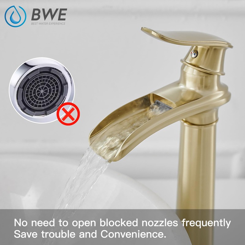 BWE Bathroom Vessel Sink Faucet Waterfall Spout Single Handle One
