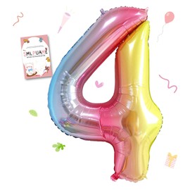 Smlpuame 40 Inch Number Balloons 0-9 Rainbow Gradient Large Number 4 Balloons, Digital Balloons for Birthday Party Celebration Decorations, Helium Foil Number Balloons for Wedding Anniversary